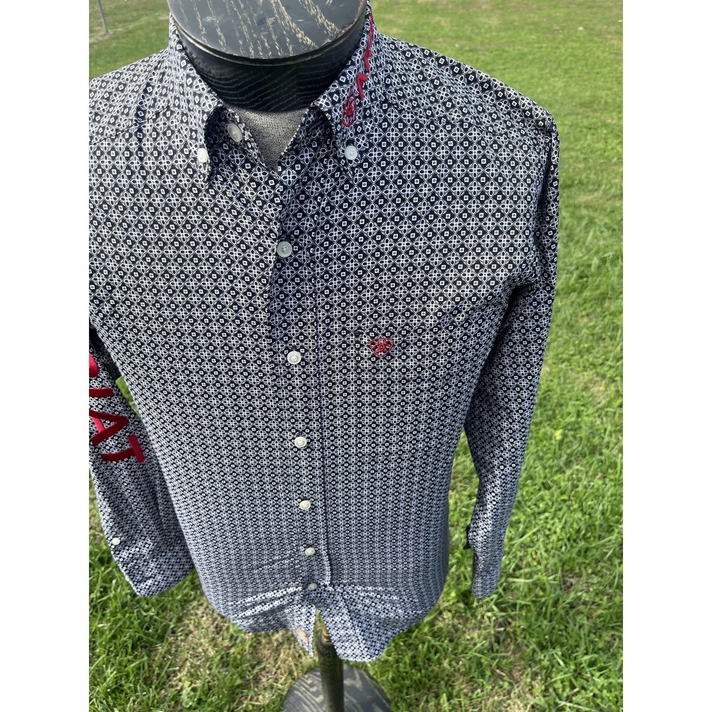 Ariat Shirt Mens XS Black White Fitted Western Button Down Long Sleeve Rodeo - Picture 8 of 15